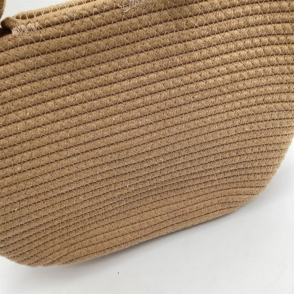 Handmade Woven Tote Bag Large Brown Cotton Rope Bucket Handbag‎